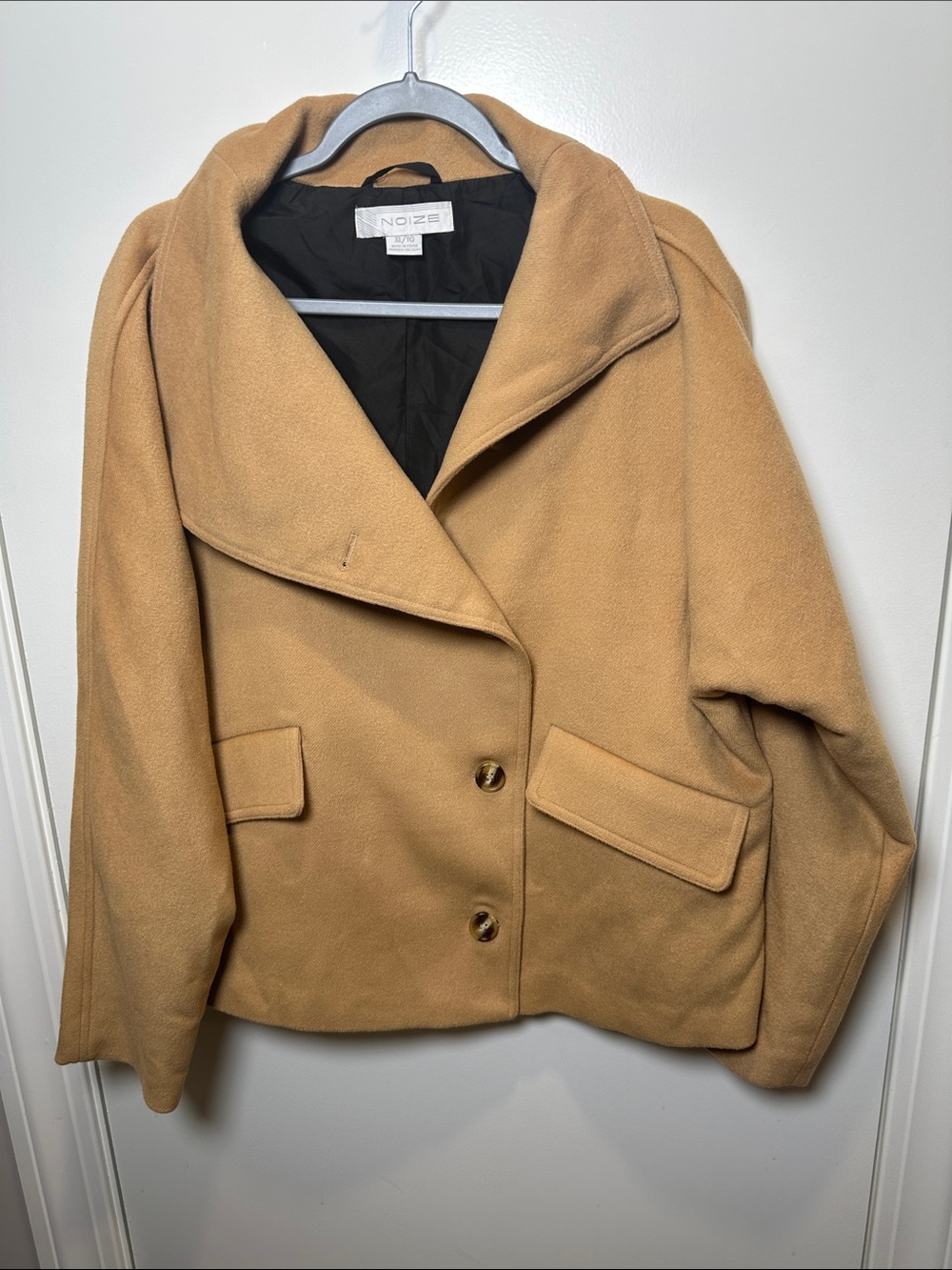 Noize Short Camel/Tan Wool-Blend Pea Coat (101)